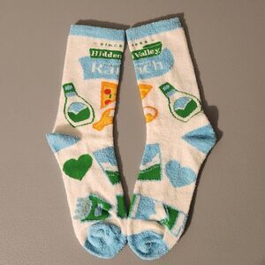 Hidden Valley Ranch Novelty Fuzzy Crew Socks White Adult M/L